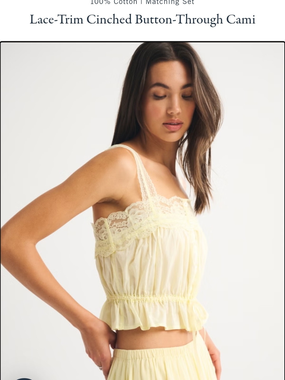 Abercrombie & Fitch Lace-Trim Cinched Cami in Pale Yellow